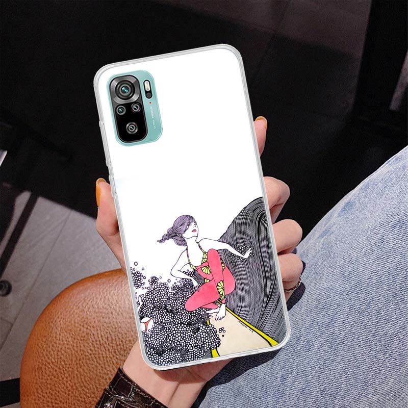 Surfbrett Surfen Kunst Surf-Mädchen Sommerhülle Handyhülle Für Xiaomi Redmi Note 10 Pro Max 10S 9 9S 9T 8 8T 11T 11S 11 5G 11E 7 6