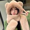 Gorro con orejas de oso para mujer, gorro de felpa con orejas, bufanda cálida, conjunto de guantes, gorro para niña, Invierno