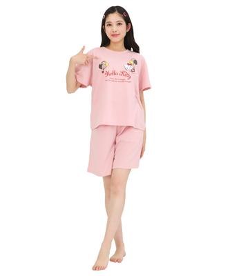 SAZAC Hello Kitty Loungewear, Mini Fleece, U-Neck, Women's Short Sleeve Pajama Set (Pink/M/SAN1916)