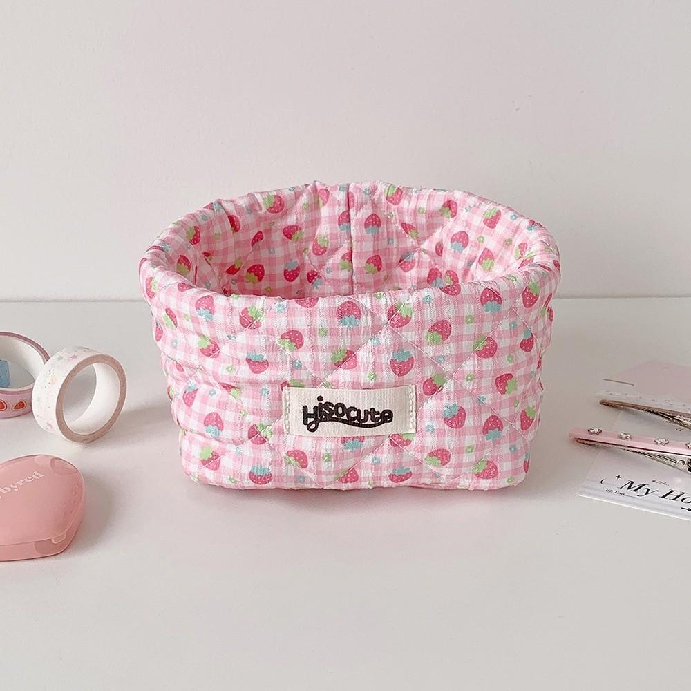 Floral Strawberry Print Desktop Storage Basket Quilted Fabric Fabric Storage Bin Stationery розы красного
