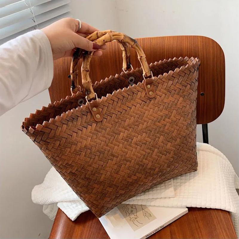 Yogodlns Sommer Stroh Tasche Frauen Große Kapazität Strand Tasche Weben Handgemachte Griff Tasche Mode Kintted Tote Tasche Urlaub Große Handtasche