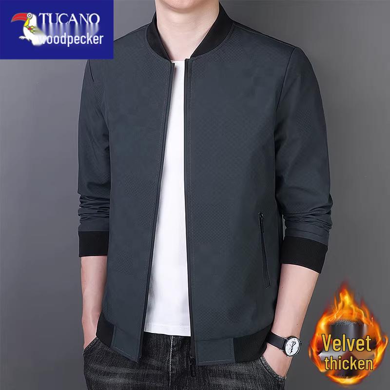 Men's Woodpecker Turn-Down Collar Jacket - Trendy Spring-Autumn Executive Coat, Versatile Business Wear for Dad.