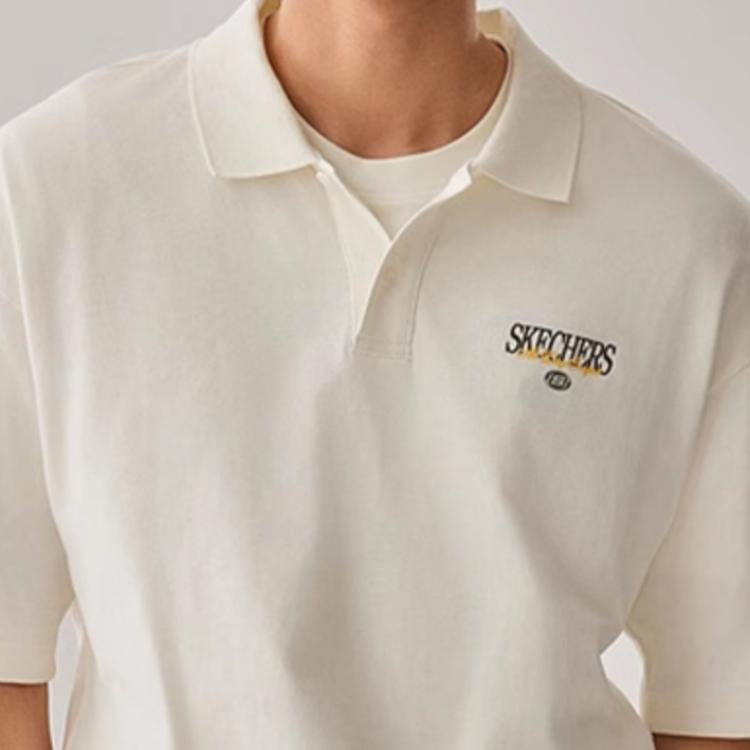 Skechers Casual Simple Letter Loose Short Sleeve Polo Shirt Men Tops Cotton-Candy-White L225M086-0074