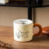 Cute Cat Pattern Ceramic Coffee Cup Hand Drawn Water Cup with Lid  Kitchen Drinkware