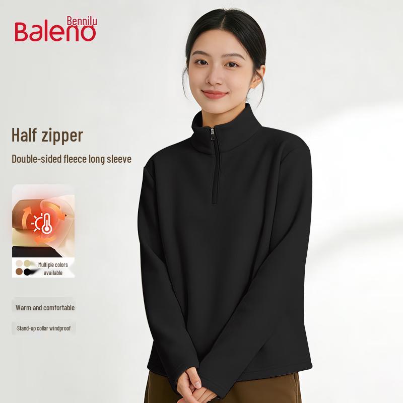 Baleno Women's Stand-Collar Half-Zip Fleece Long-Sleeve T-Shirt