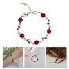 Adjustable Rose Flower Charm Wrist Chain Valentine s Day Gift For Girls Red Long Stem Flower Chain Bracelet Bangle With Lobster