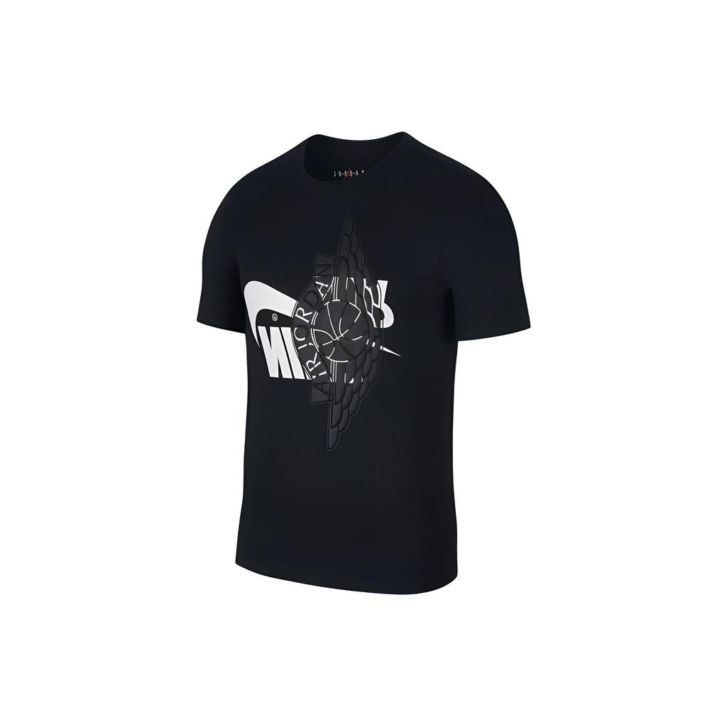 Air Jordan Wings Upside-Down Logo Crew Neck T-Shirt Men Tops Black AO0602-011