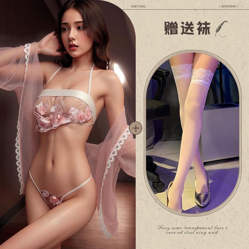 Sex underwear sexy tulle perspective neck antique belly pocket Hanfu uniform suit