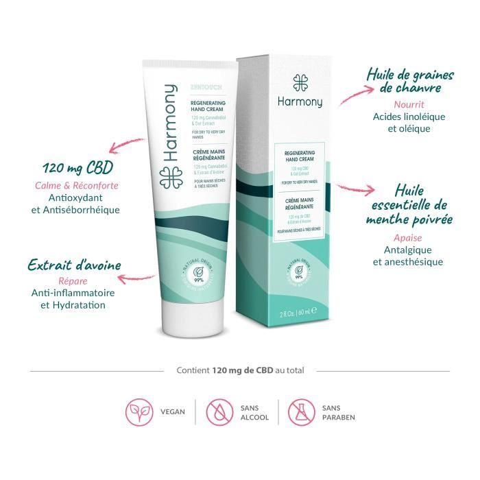 Crème mains régénérante - HARMONY - Zentouch - CBD 120mg - 60ml - Non gras