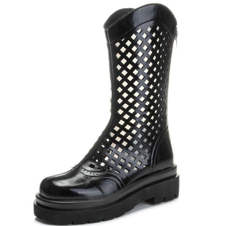 

Женские полые ботильоны на платформе Весна Лето 2025 Новые Дышащие С отверстиями Западные Крутые Ботинки Сетка Ботинки Челси 42 чёрный