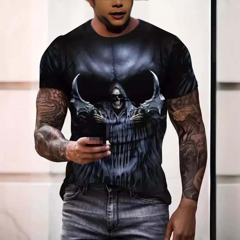 Men's T-shirt Casual 3D Digital Print Skull Men's Sports Short Sleeved T-Shirts