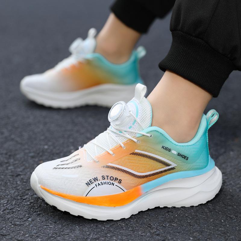 2025 New Spring and Autumn Children's Button Running Shoes Sneakers Middle and Older Children's Students Boys Breathable Mesh Non-slip Shoes