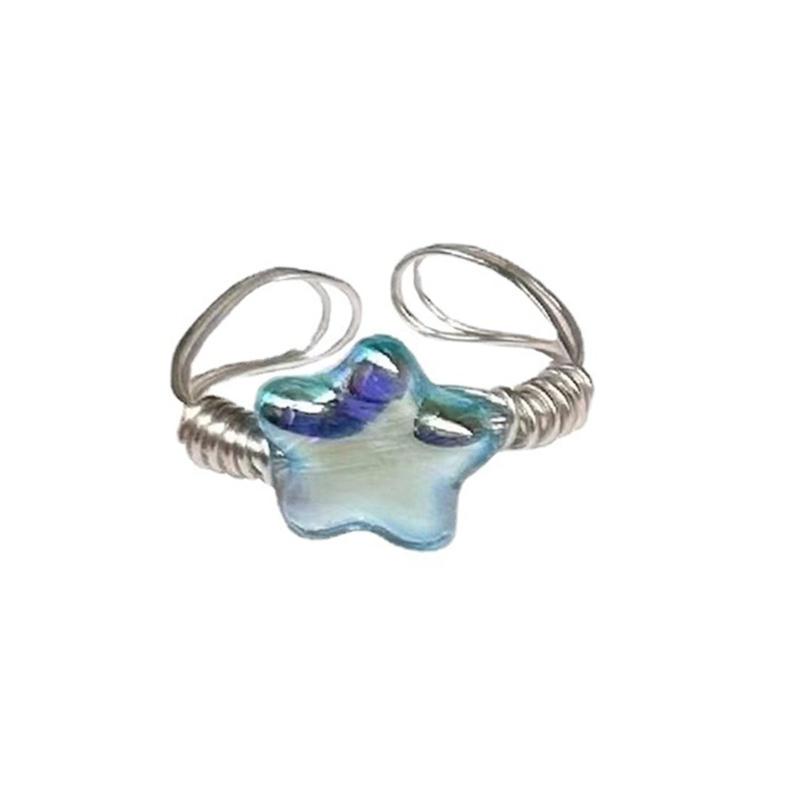 

Harajuku Blue Crystal Star Pentagram-Ring Women Aesthetic Sweet Cool Open Ring Fashion Jewelry Adjustable Finger Ring 1