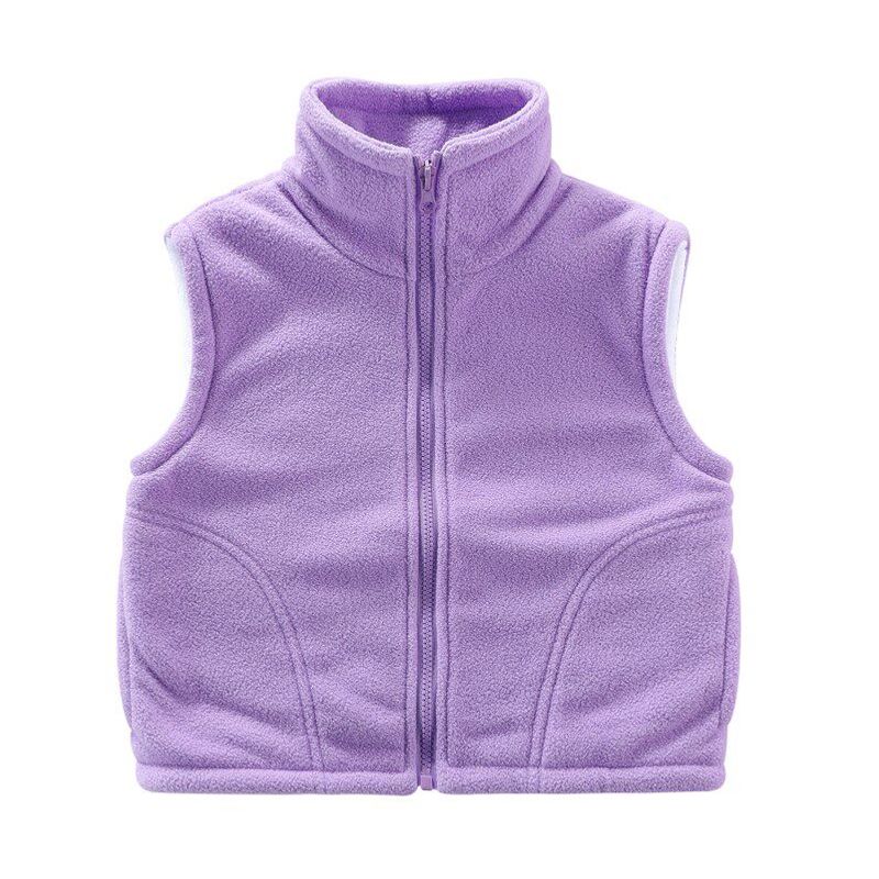 Spring and Autumn New Arrival Children Boys and Girls Pure Color Cardigan Simple Warm Polar Fleece Waistcoat