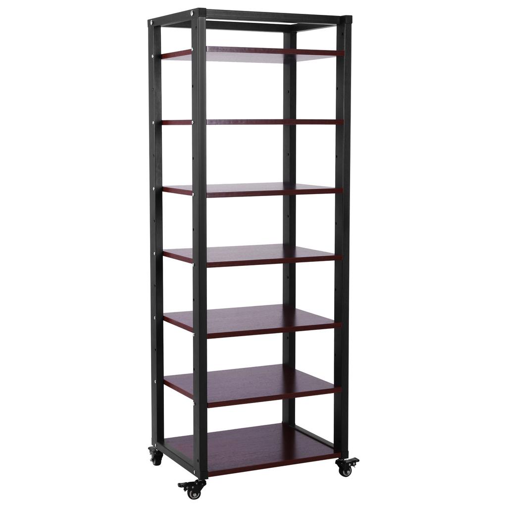 Media Audio Tower Cabinet Height Adjustable Shelves Stereo Cabinet Shelf Rack Tower with Wheels for Living Room Bedroom Office