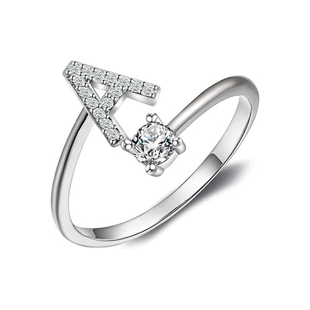 

CARLIDANA Women Adjustable Zircon A - Z Letters Initial Name Stackable Letter Open Rings Stainless Steel Adjustable Ring J серебряный