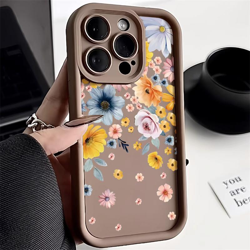 Flower Phone Case For iPhone 12 Funda iPhone 11 13 14 15 Pro Max 7 8 Plus XS X XR SE  13promax Liquid Silicon Carcasa Covers