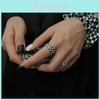 Stunning 925 Sterling Silver Black And White Geometric Adjustable Ring For Women