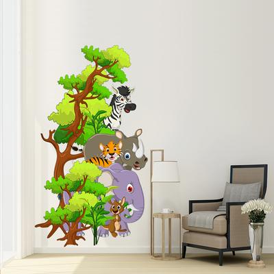 Waterproof Self-adhesive Big Tree Animal Elephant Rhino Tiger Maca Wall Sticker Bedroom Living Room Wall Decor Sticker Door Sticker