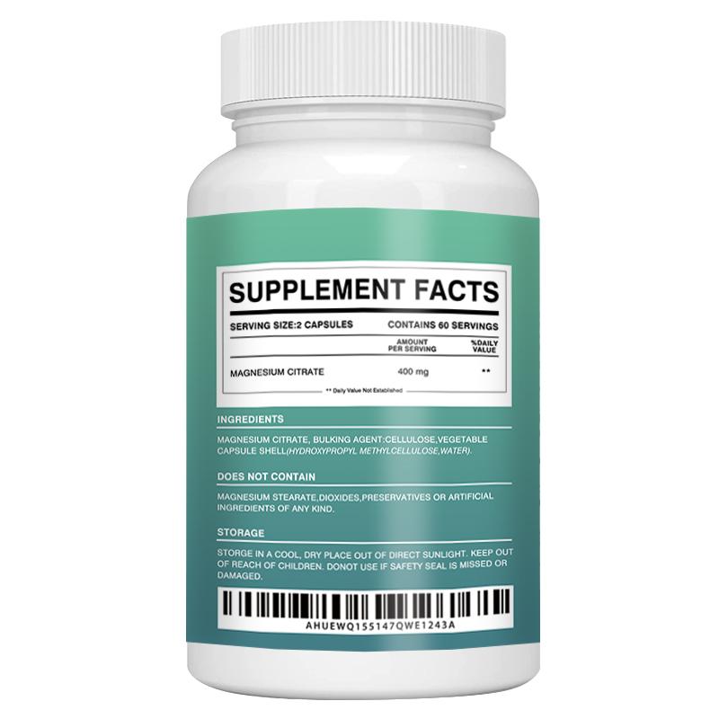 Magnesiumcitrat 400 mg, 120 Kapseln — Gentechnikfreie und glutenfreie Formel