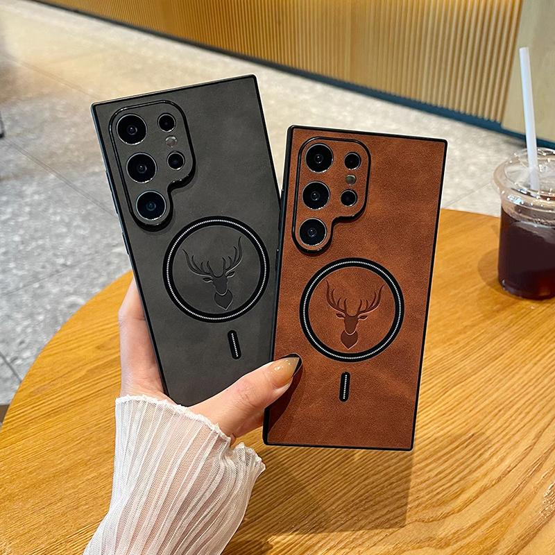 Lux Husă de Telefon din Piele cu Încărcare Wireless Magnetică Pentru Samsung Galaxy S24 S23 S22 S21 Plus Ultra Husă Carcasă Cerb Elk