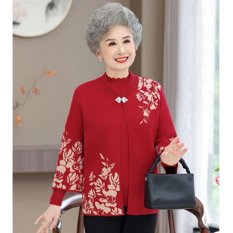 Top loose coat women's clothes medium old lady autumn and winter knitted sweater new sweater two-piece set