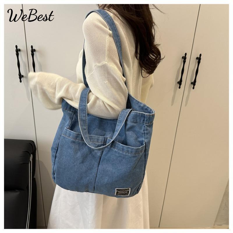 

Cowboy Shoulder Canvas Bag Female Large Capacity Tote Bag темно-синього кольору
