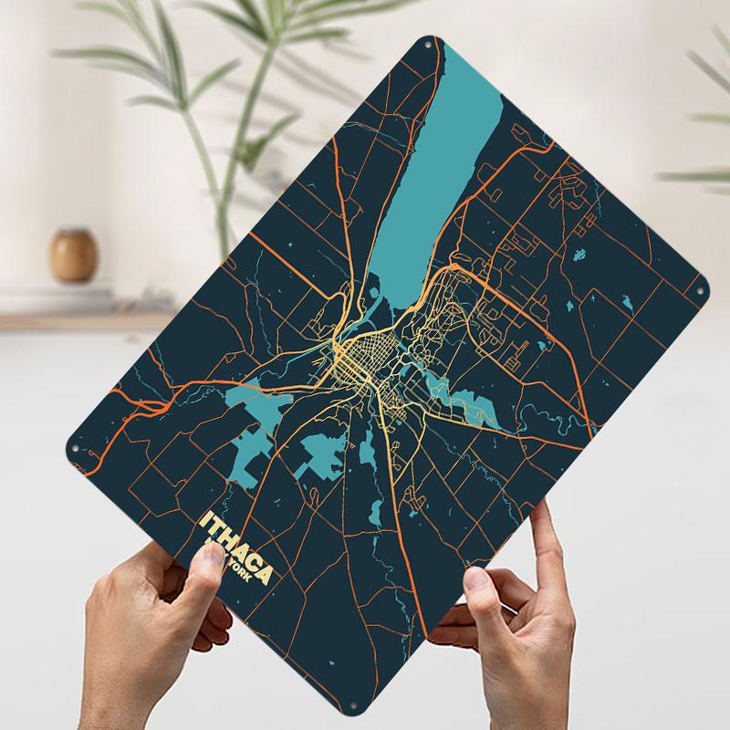

Ithaca New York Map Metal Poster Customized Wall Art Retro Vintage Tinplate Signs for Bedroom Decoration Room Luxury Home Decor 20x30cm（7.8x11.8inch）