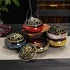 Large Kiln-fired Ceramic Incense Holder Set with Vintage Brass Cover, Includes Fireproof Mat, Coiled Incense Tray and Mesh Cover