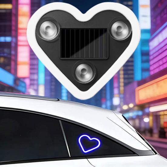 Solar Heart Shaped LED Car Light for Triangle Window Wireless Decorative Neon Lamp for Interior Exterior Suction Cup Mount Ambient Car Lighting