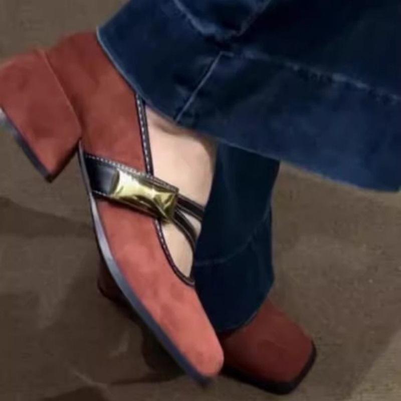 2025 spring new retro square head shallow mouth Mary Jane shoes versatile niche word with thick heel single shoes high heels