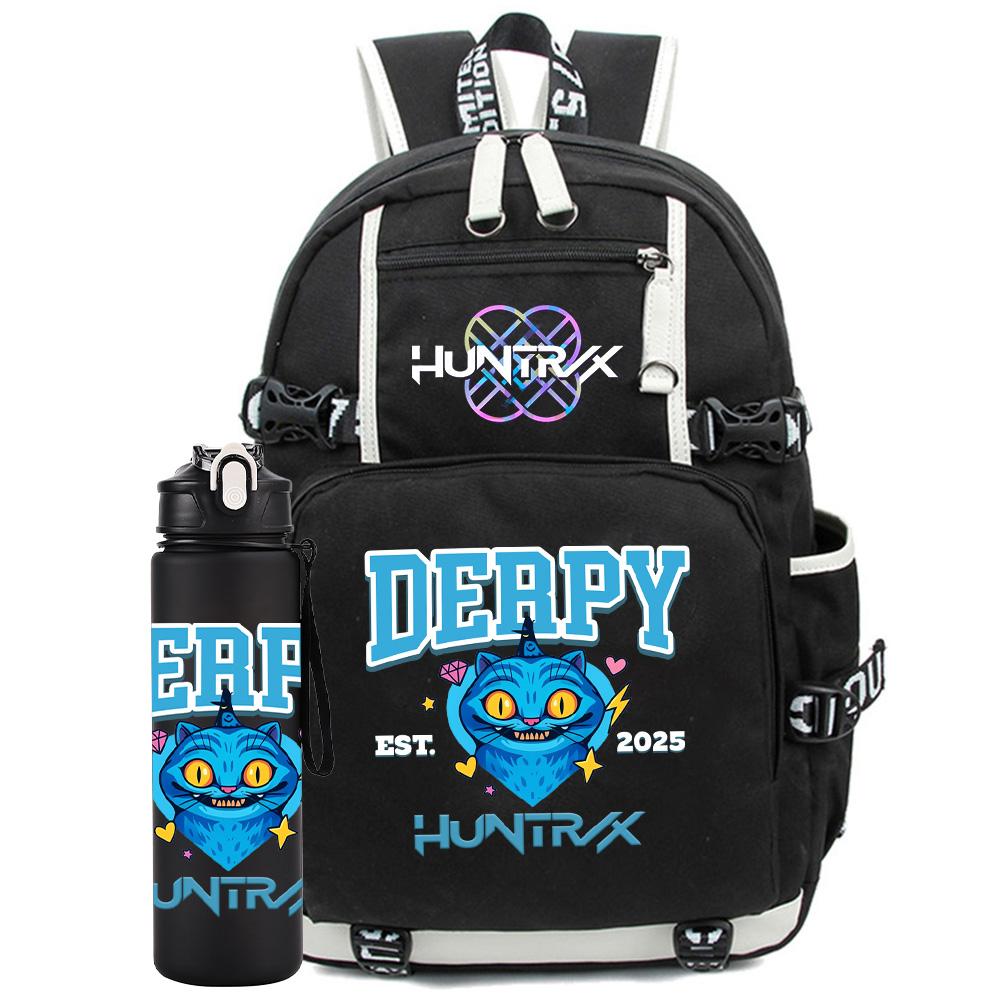 2Pcs/set Anime K-Pop Demon Hunters Printed Backpack with 750Ml Water Bottler for Teenager Student Girl Boy Large Capacity Waterproof Bookbag Gift