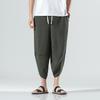 Chinese Style Summer Calf Length Casual Men's Pants Wide Leg Cotton Linen Harem Baggy Pants