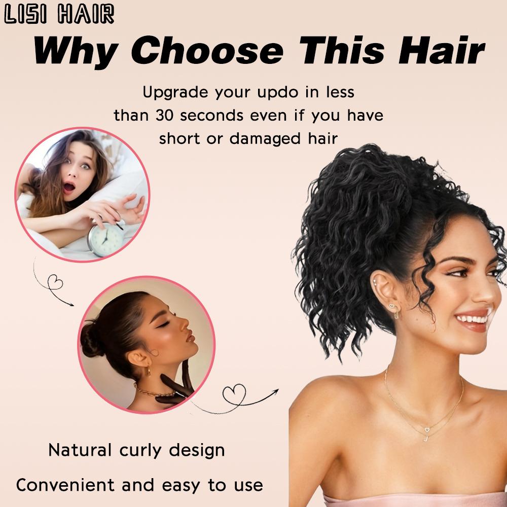 MISSQUEEN Extensiones de Cola de Caballo Sintética Corta Rizada con Cordón Ajustable Clip en Extensiones de Cabello Peluca para Uso Diario de Aspecto Natural