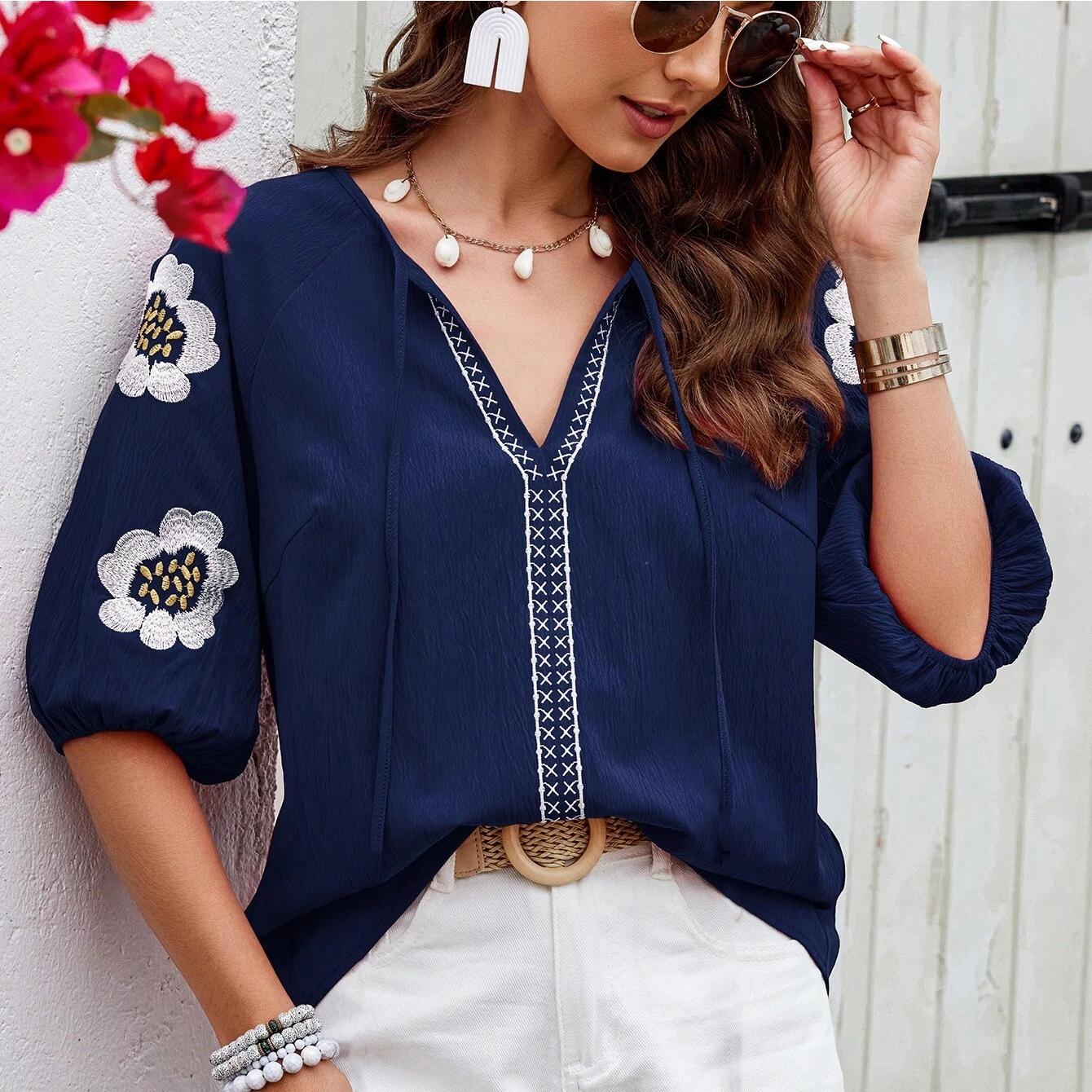 

IHUASU Весенне-зимняя рубашка с длинным рукавом, дизайнерская, V-образный вырез, однотонная, свободный топ, осенняя рубашка M тёмно-синий