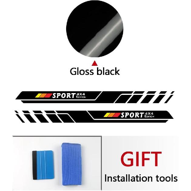 2X Side Door Stripes Decal Sticker Sport Edition 4X4 Compatible With Toyota Tacoma 2004 - Present (#02) (Gloss Black)