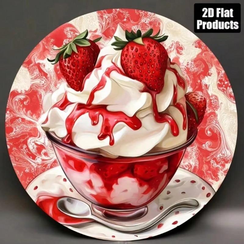 Metal Wall Art Retro Strawberry Ice Cream Decor Kitchen Cafe Home Gift