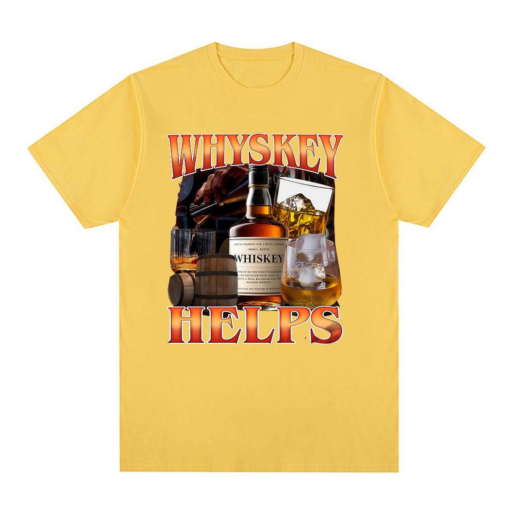 Maglietta Divertente Meme "Il Whiskey Aiuta" Abbigliamento Unisex Moda Magliette a Maniche Corte Girocollo Unisex Cotone Vintage Alta Qualità