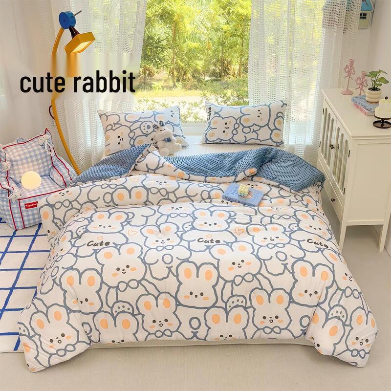 Fangwang All-Season Cute Rabbit Minky Dot Quilt