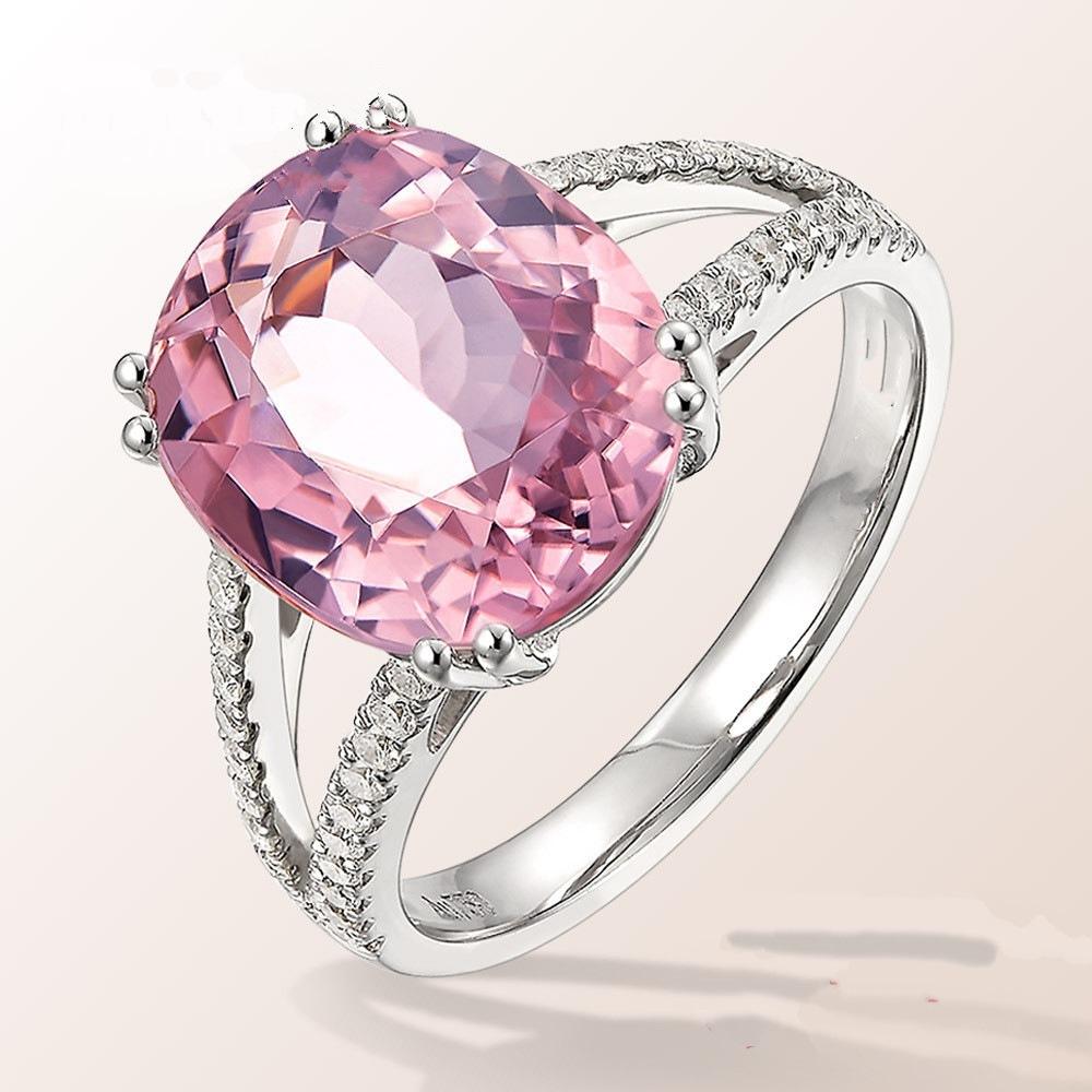 WOSIKATE Luxus Rosa Turmal Zirkonia Verlobungsring für Damen Kupfer Modeschmuck Fingerring 10