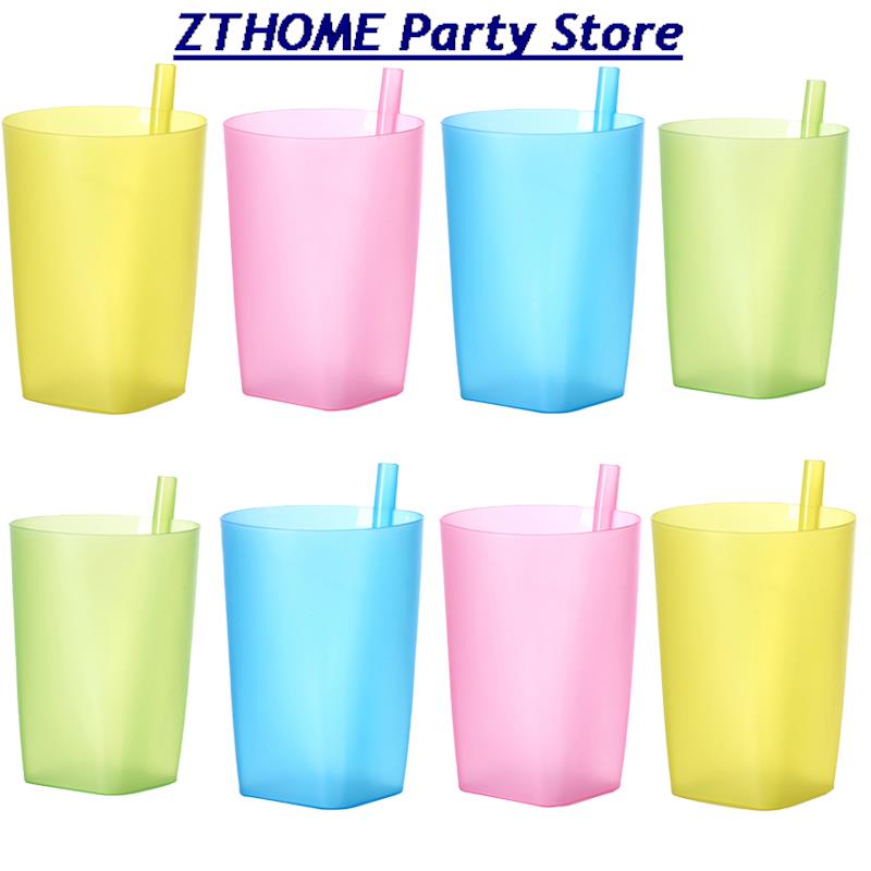 1Pcs Kids Sip Cup With Built In Straw Milk Cup PP Cup Home Drinkware Supplies 4 Colors Sippy Cup Mug Drink Straw Cup For Kids