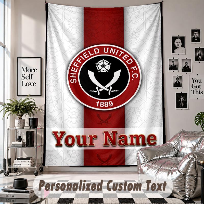 Wall Hanging Tapestry With Custom Name & Text, Sheffield United FC Decorative Tapestry For Bedroom