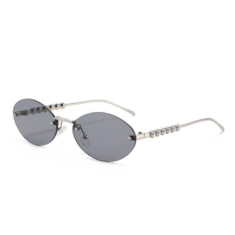 Pearlescent Oval Metal Sunglasses With Uv400 Protection For Stylish Outdoor Fashion