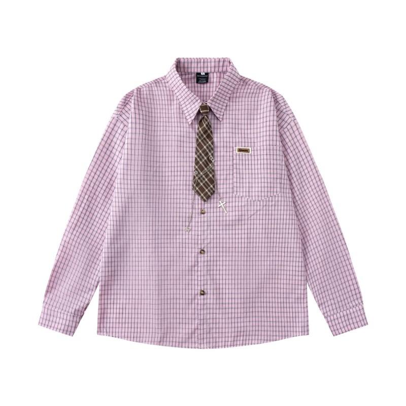 American Vintage Plaid Shirt Loose Fit Long Sleeve Button Up Top Men Women Casual Style