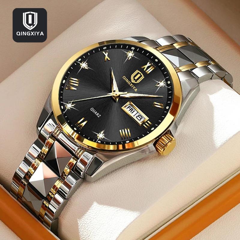 

QINGXIYA Fashion Quartz Mens Watch Top Brand Luxury Stainless Steel Waterproof Casual Business Watch for Men with Luminous Hands