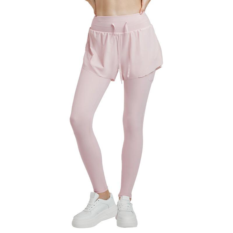 Kalhoty na jógu dvě v jednom proti světlu s vysokým pasem a stahovací šňůrkou, fitness kalhoty, ležérní všestranné běžecké rychleschnoucí přiléhavé tepláky