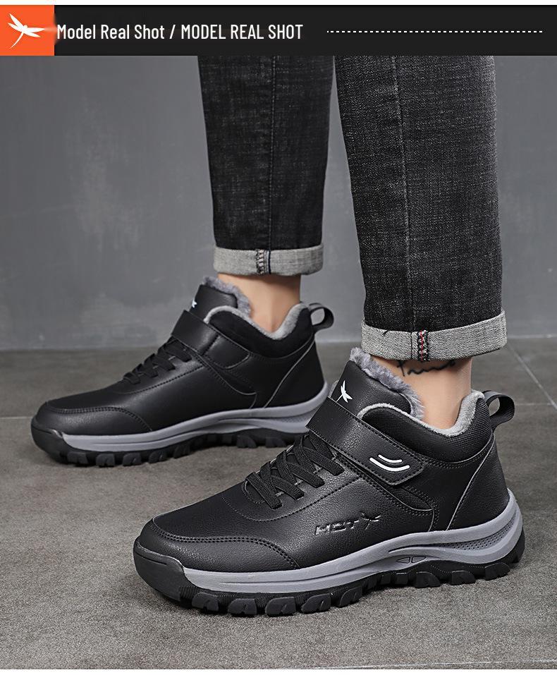 Red Dragonfly Men's Winter High-Top Casual Shoes: Warm Plus Velvet, Soft Sole, Non-Slip Walking Shoes for Middle-Aged and Elderly