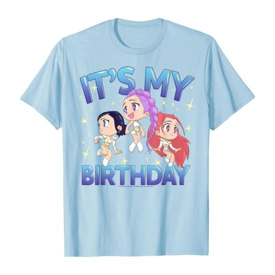 

Tee Shirt Round Neck Short Sleeve Cartoon Anime Pattern Women T-shirt Loose Fit Breathable Casual Blouse Daily Wear S світло-синій колір