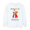 Believe In Miracles Santa Claus Stars Christmas White T-Shirt Long Sleeve Tee