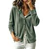 Women's Button Down Hooded Cardigan Long Sleeve Loose Fit Color Casual Top